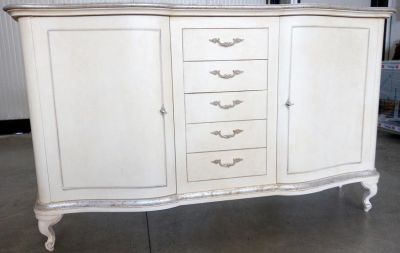 Credenza laccata 2 porte e 5 cassetti (bianca/argento filetto di immagine 1