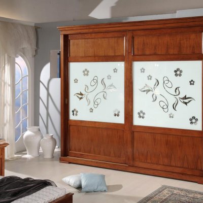 Armadio 2 porte scorrevoli specchio colorato con disegno immagine 1