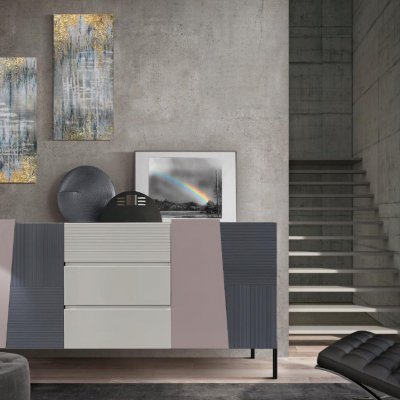 Credenza 2 porte con 3 cassetti e piedino in metallo immagine 2
