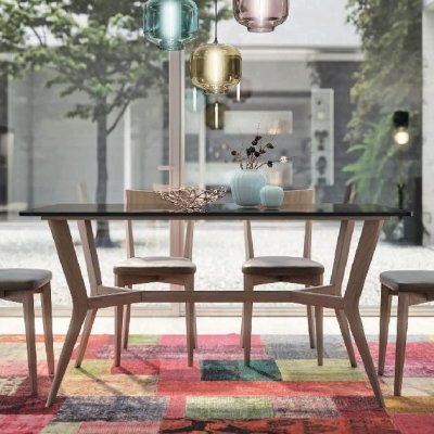 TAVOLO FRASSINO E PIANO VETRO immagine 1