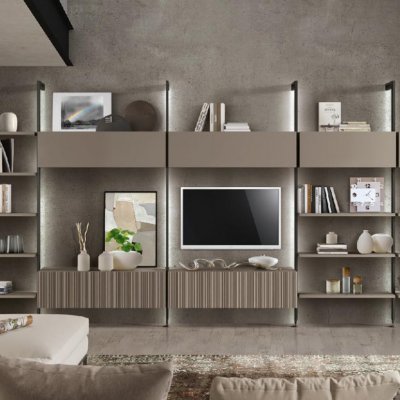 Parete Murano componibile in frassino montanti in metallo immagine 1