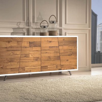 Credenza 4p. push and pull rovere vecchio e laccata con piedini  immagine 1